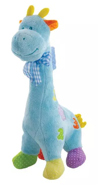 4 Inch Plush Happy Giraffe Rattle - Blue