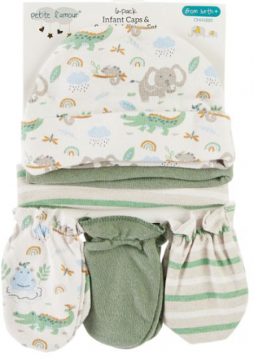 6-Piece Infant Cap & Mitten Set