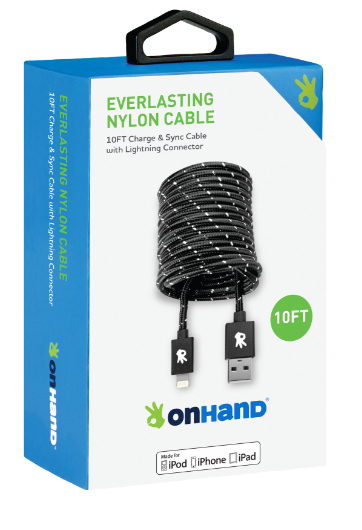 OnHand Charging Cable - Black 10ft BP USB - Lightning