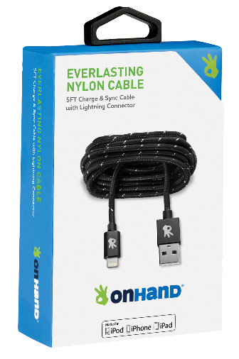 OnHand Everlasting Nylon Sync & Charge Cable 5ft- Black