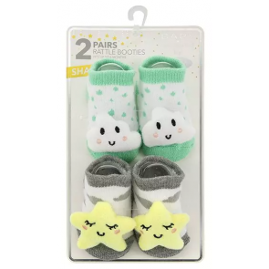 2-Pack Rattle Booties - Stars & Clouds
