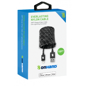 OnHand Charging Cable - Black 10ft BP USB - Lightning